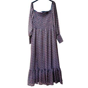 Betsey Johnson Medium Ditsy Floral Smocked Peasant Tiered Maxi Dress Flowy Boho